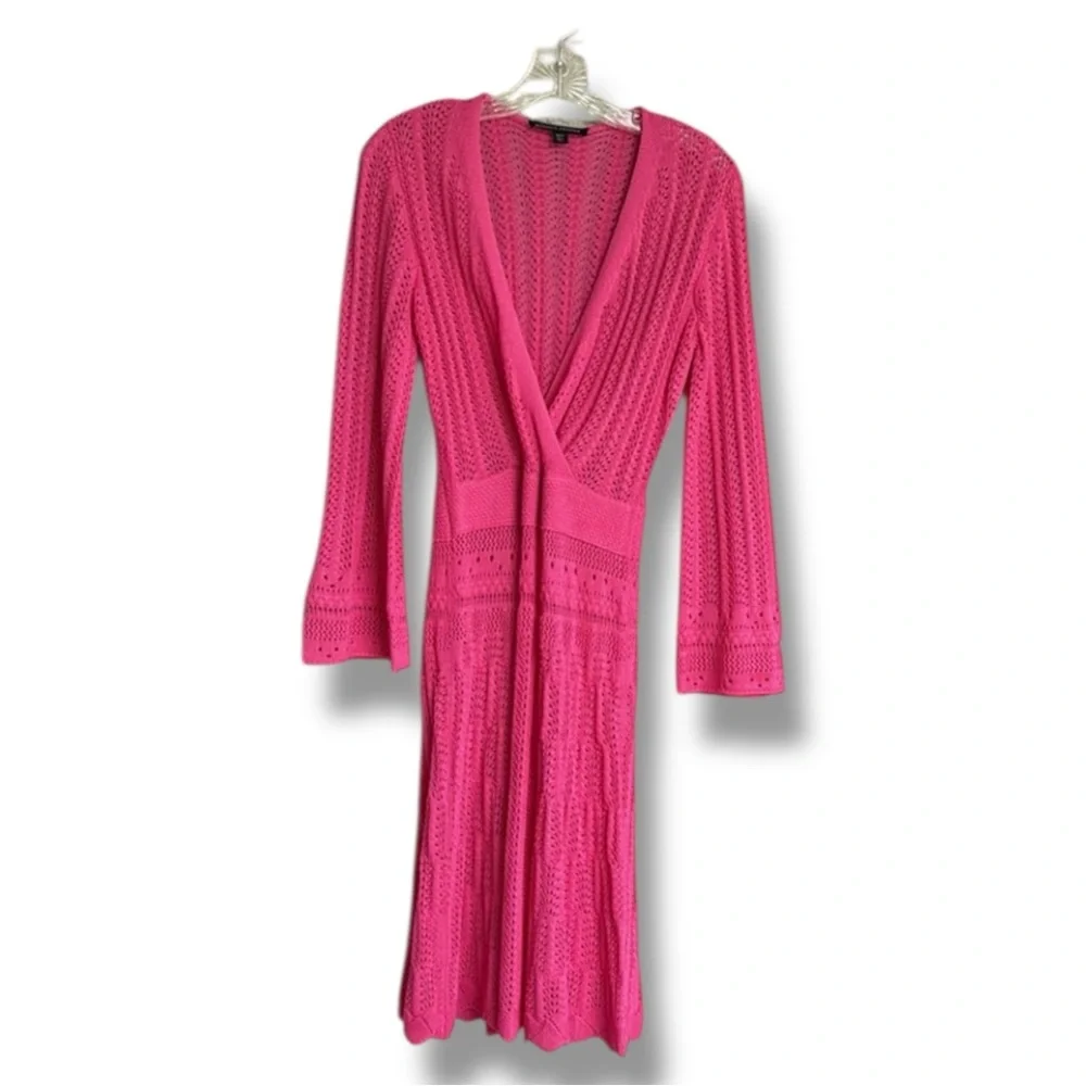 Boston Proper Crochet Surplice A-Line Dress & Slip Shocking Pink Size Small - Picture 5 of 15